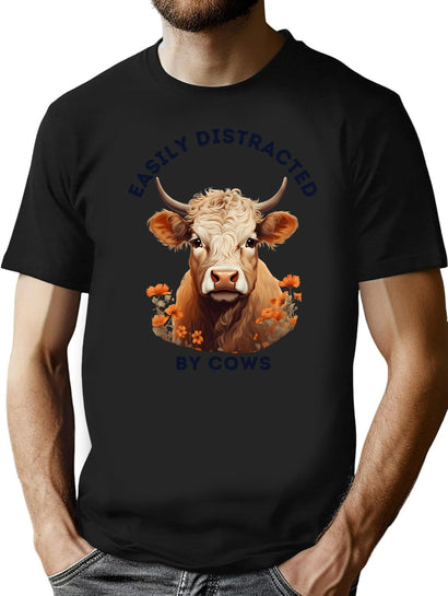 Easily Distracted By Cows Retro Design (1) T-Shirt for Men & Women, T-Shirts Graphic Tee - Black