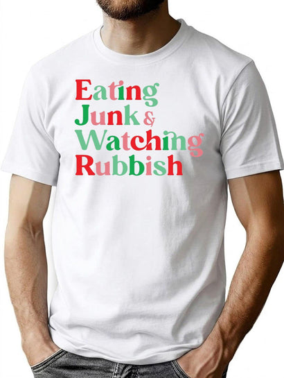 Eating Junk and Watching Rubbish Home Alone Xmas T-Shirt for Men & Women, T-Shirts Graphic Tee - Black