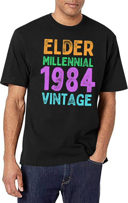 Elder Millennial 1984 Vintage (Different Years Available) T-Shirt for Men & Women, T-Shirts Graphic Tee - Black