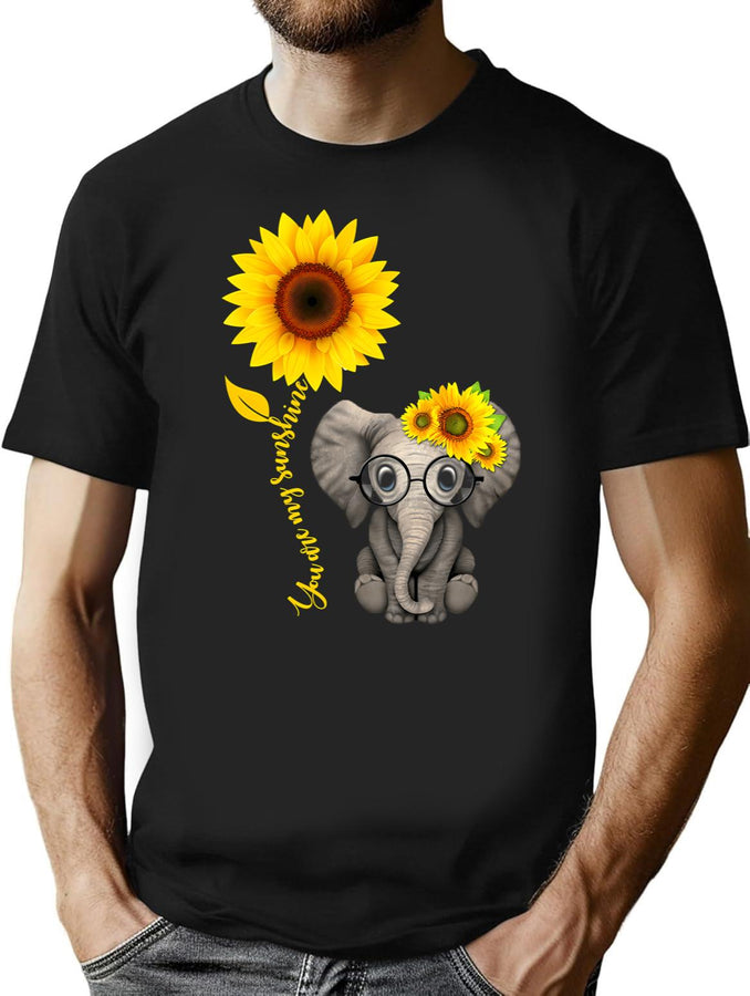 Elephant Sunflower You Are My Sunshine T-Shirt for Men & Women, T-Shirts Graphic Tee - Black