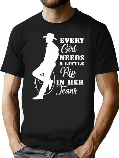 Every Girl Needs A Little Rip In Her Jeans Classic Vintage T-Shirt for Men & Women, T-Shirts Graphic Tee - Black