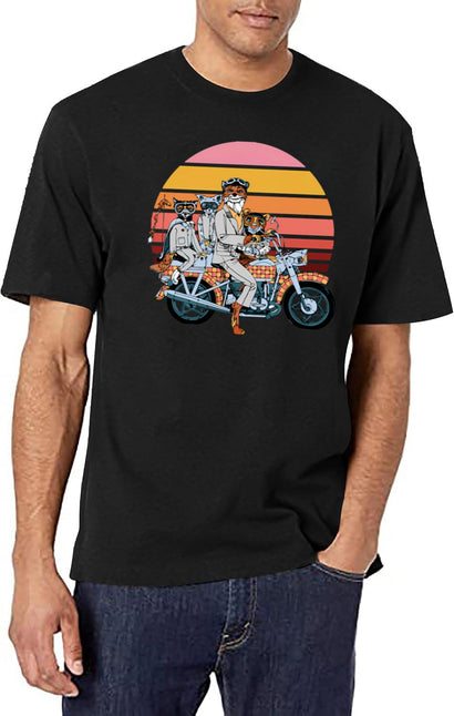 Fantastic Mr. Fox And Family On A Motorbike Black T-Shirt - Black