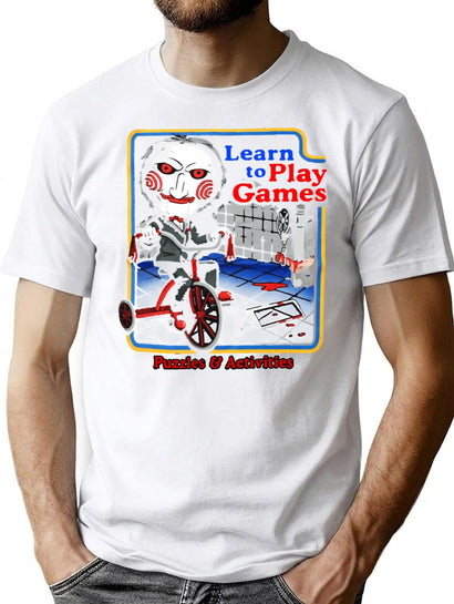 Film Billy Jigsaw Learn To Play Games Art T-Shirt for Men & Women, T-Shirts Graphic Tee - Black