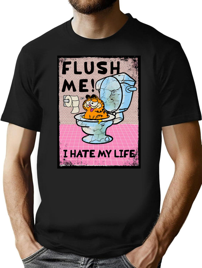 Flush Me I Hate My Life Bootleg Graphic T-Shirt - Black