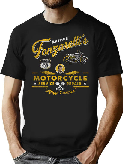 Fonzy Motorcycle Repair Service Worn Out T-Shirt for Men & Women, T-Shirts Graphic Tee - Black