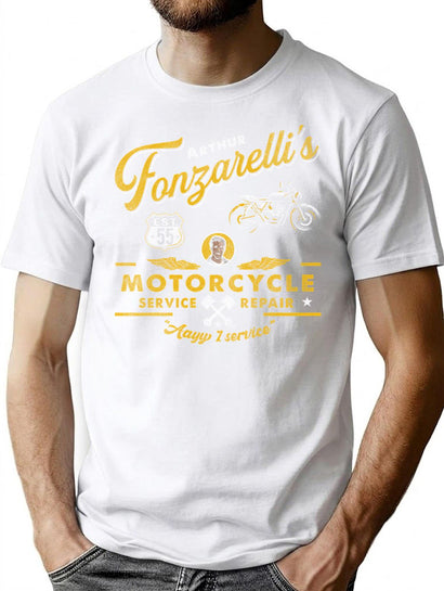 Fonzy Motorcycle Repair Service Worn Out T-Shirt for Men & Women, T-Shirts Graphic Tee - Black