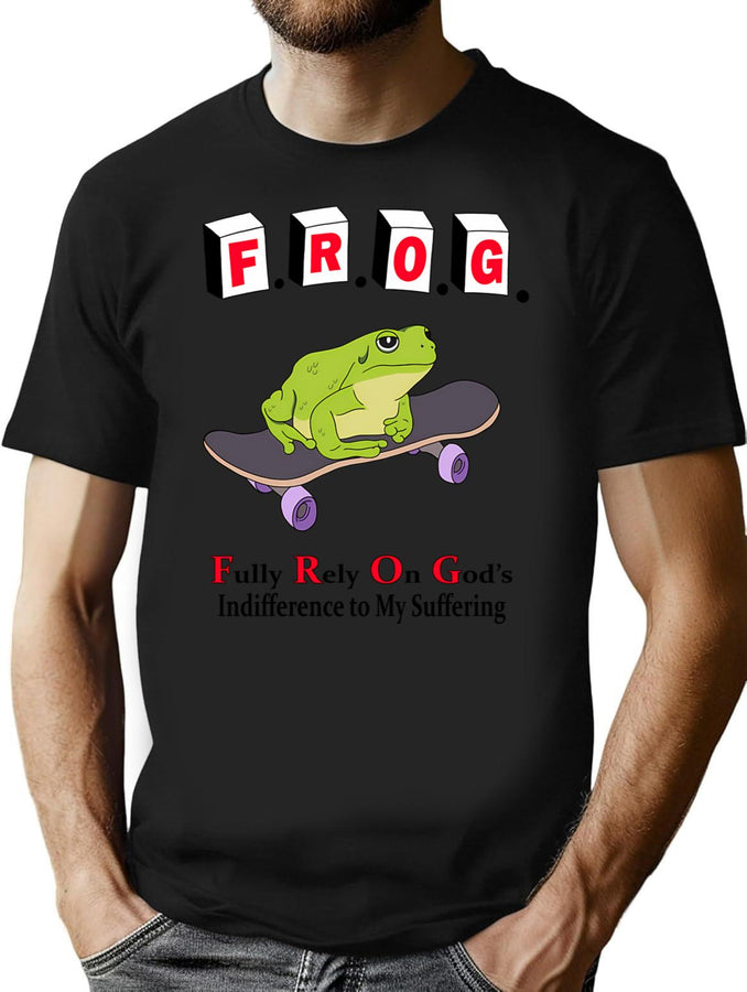 Frog Fully Rely On God Bootleg Graphic T-Shirt - Black
