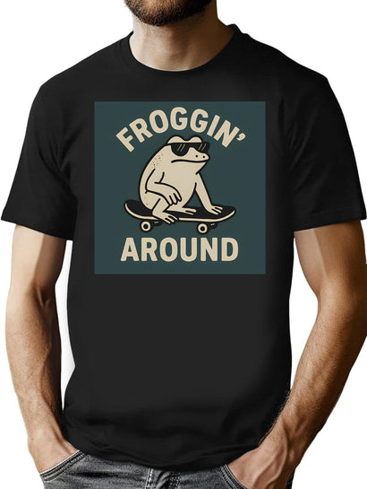 Froggin Around Retro Frog On Skateboard T-Shirt for Men & Women, T-Shirts Graphic Tee - Black