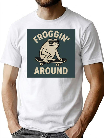 Froggin Around Retro Frog On Skateboard T-Shirt for Men & Women, T-Shirts Graphic Tee - Black