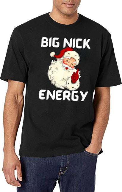 Funny Big Nick Energy Santa Vintage Xmas T-Shirt for Men & Women, T-Shirts Graphic Tee - Black