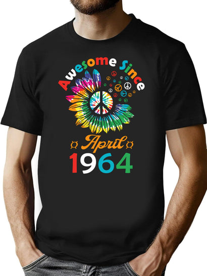 Funny Birthday Quote Awesome Since April 1964 Retro Birthday T-Shirt for Men & Women, T-Shirts Graphic Tee - Black