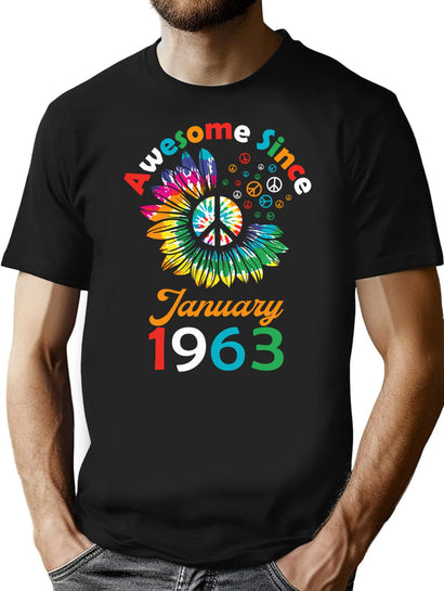 Funny Birthday Quote Awesome Since January 1963 Retro Birthday T-Shirt for Men & Women, T-Shirts Graphic Tee - Black