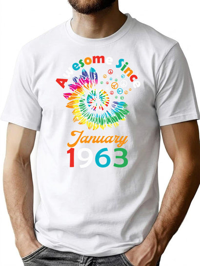 Funny Birthday Quote Awesome Since January 1963 Retro Birthday T-Shirt for Men & Women, T-Shirts Graphic Tee - Black