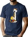 Funny Calvin and Hobbes (2) Premium Heavyweight Cotton T-Shirt - Navy
