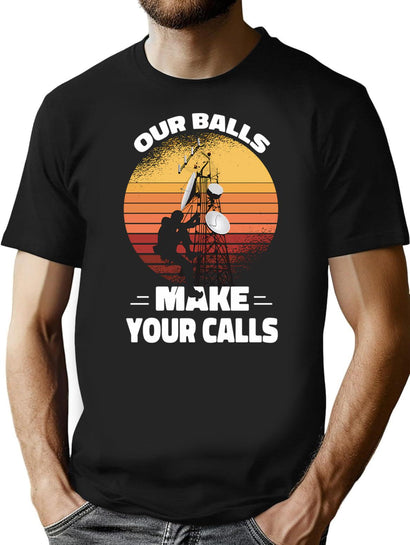 Funny Cell Tower Climber Vintage Art T-Shirt for Men & Women, T-Shirts Graphic Tee - Black