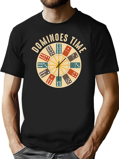 Funny Dominoes Player Shirt Vintage Retro Clock Graphic T-Shirt for Men & Women, T-Shirts Graphic Tee - Black