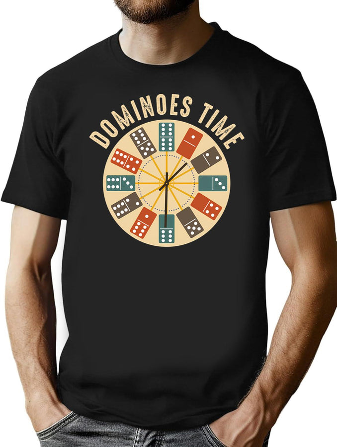 Funny Dominoes Player Shirt Vintage Retro Clock Graphic T-Shirt for Men & Women, T-Shirts Graphic Tee - Black