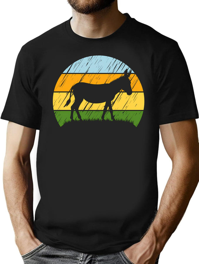 Funny Donkey Vintage Sunset T-Shirt for Men & Women, T-Shirts Graphic Tee - Black