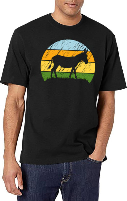 Funny Donkey Vintage Sunset T-Shirt for Men & Women, T-Shirts Graphic Tee - Black