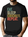 Funny Eat Sleep Cricket Repeat Vintage Retro Cricket Lover Gift T-Shirt for Men & Women, T-Shirts Graphic Tee - Black