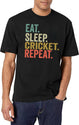 Funny Eat Sleep Cricket Repeat Vintage Retro Cricket Lover Gift T-Shirt for Men & Women, T-Shirts Graphic Tee - White