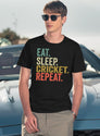 Funny Eat Sleep Cricket Repeat Vintage Retro Cricket Lover Gift T-Shirt for Men & Women, T-Shirts Graphic Tee - Navy