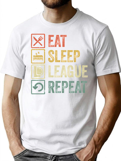 Funny Eat Sleep League Repeat Retro Vintage Style T-Shirt for Men & Women, T-Shirts Graphic Tee - Black