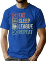 Funny Eat Sleep League Repeat Retro Vintage Style T-Shirt for Men & Women, T-Shirts Graphic Tee - Blue