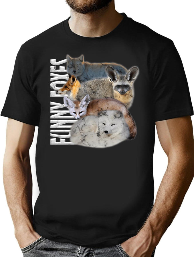 Funny Foxes Bootleg Bootleg Graphic T-Shirt - Black