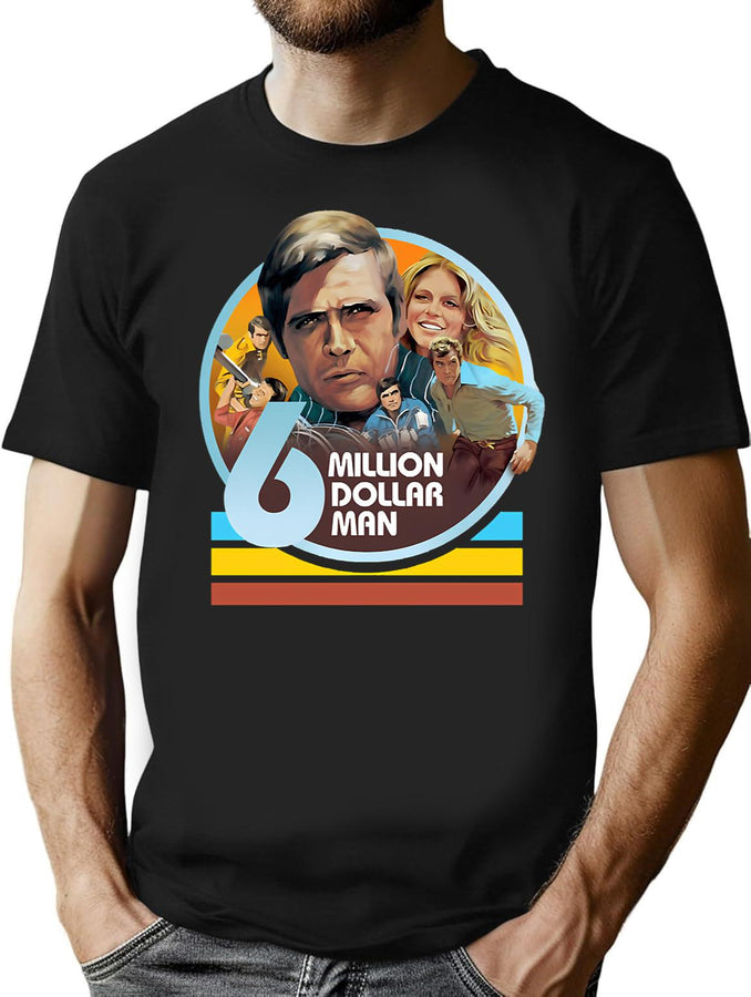 Funny Gifts Boy Girl Six Million Dollar Man Retro Vintage T-Shirt for Men & Women, T-Shirts Graphic Tee - Black