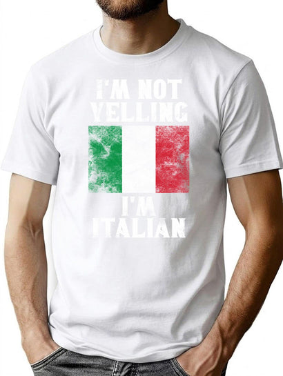 Funny Italian Gift I'M Not Yelling I'M Italian - Retro Italy Flag - Italy Pride T-Shirt for Men & Women, T-Shirts Graphic Tee - Black