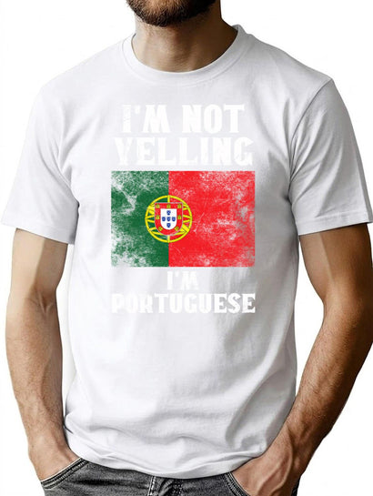 Funny Portuguese Gift I'M Not Yelling I'M Portuguese - Retro Portugal Flag - Portugal Pride T-Shirt for Men & Women, T-Shirts Graphic Tee - Black