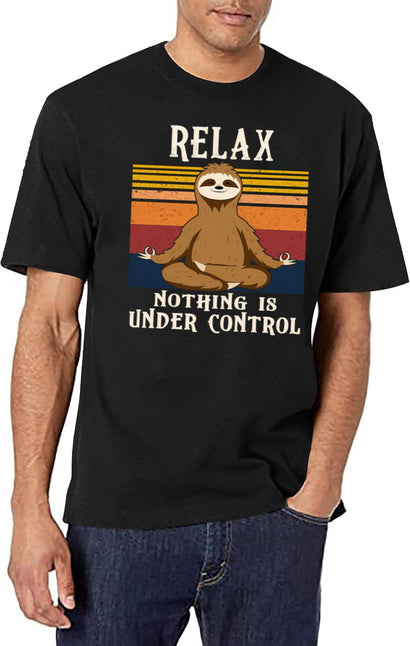 Funny Sloth Yoga Retro Vintage Gift T-Shirt for Men & Women, T-Shirts Graphic Tee - Black