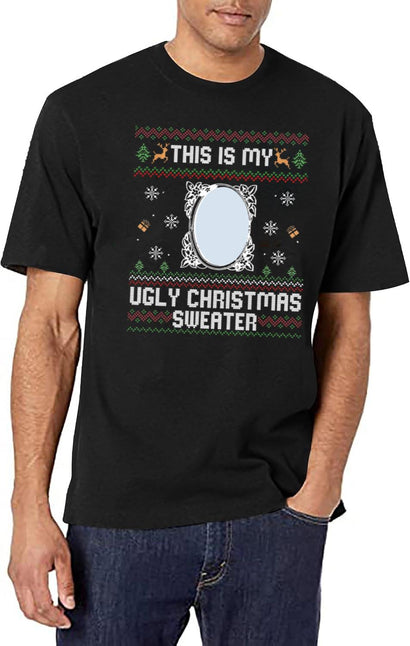 Funny Ugly Christmas Sweater with Mirror Black T-Shirt - Black