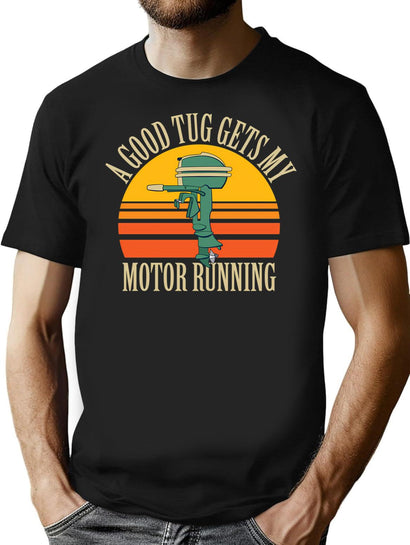 Funny Vintage Green Outboard Motor Boating Design T-Shirt for Men & Women, T-Shirts Graphic Tee - Black