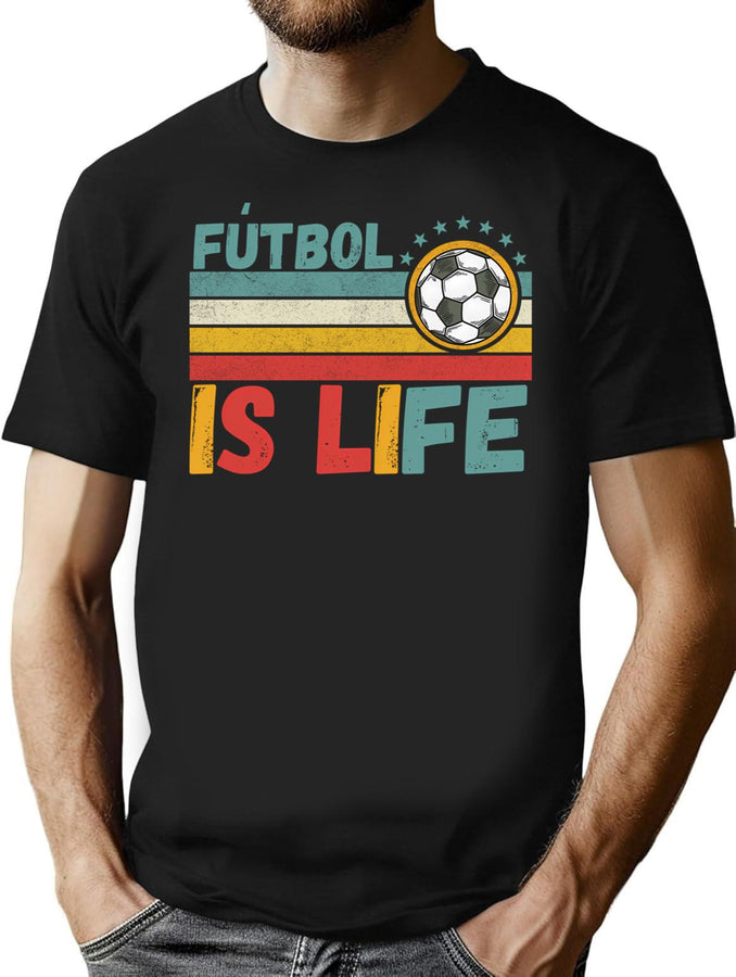 Futbol Is Life Football Lover Vintage T-Shirt for Men & Women, T-Shirts Graphic Tee - Black