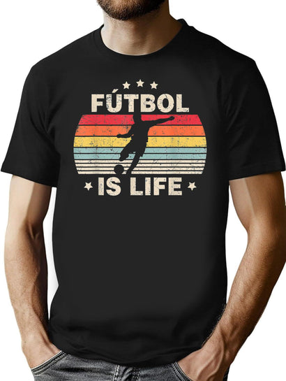 Futbol Is Life Soccer Funny Football Lover Vintage T-Shirt for Men & Women, T-Shirts Graphic Tee - Black
