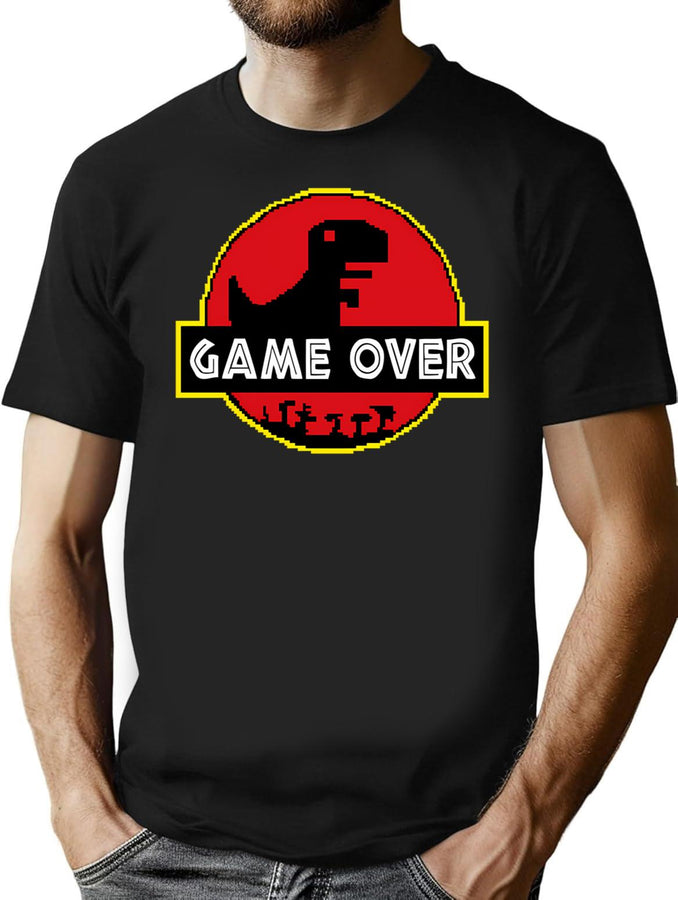 Game Over Video Dino Park No Internet Signal T-Shirt for Men & Women, T-Shirts Graphic Tee - Black