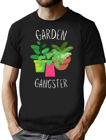 Garden Gangster Shirt Retro Vintage Funny Gardening Vegan Vegetarian T-Shirt for Men & Women, T-Shirts Graphic Tee - Black