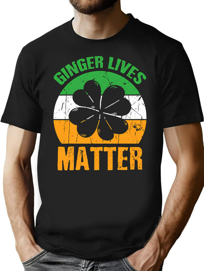 Ginger Lives Matter Four Leaf Clover Vintage St Patrick Day T-Shirt for Men & Women, T-Shirts Graphic Tee - Black