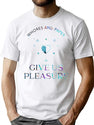 Give Us Pleasure - Funny Bad Translation Bootleg Graphic T-Shirt - White