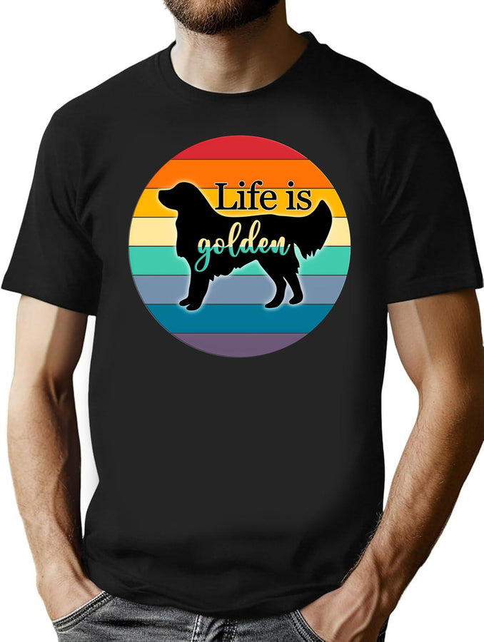 Golden Vintage Dog T-Shirt for Men & Women, T-Shirts Graphic Tee - Black
