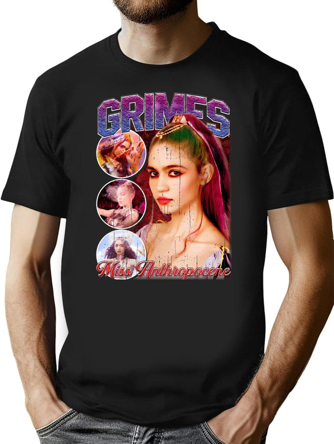 Grimes Vintage 90'S Bootleg Style Bootleg Graphic T-Shirt - Black