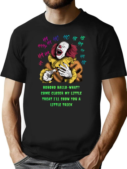 Halloween Clown Cheering With Delight T-Shirt for Men & Women, T-Shirts Graphic Tee - Black