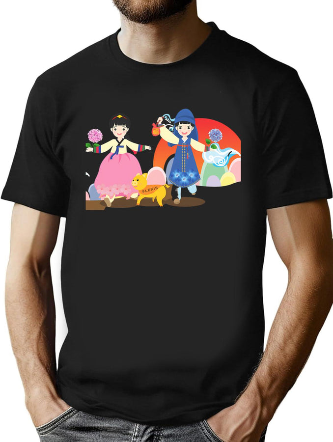 Hanbok Korean Wedding Bootleg Graphic T-Shirt - Black