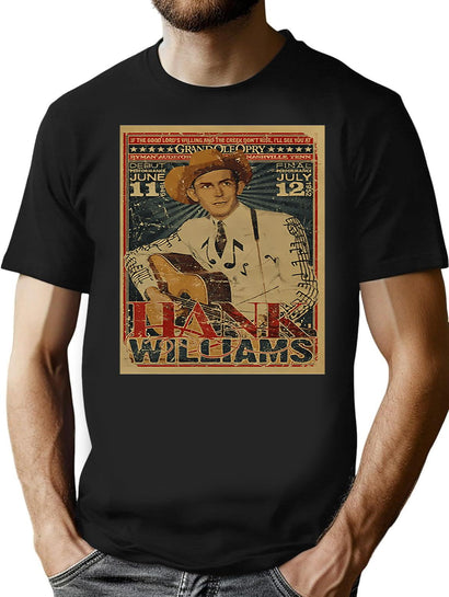 Hank_William Classic Classique T-Shirt for Men & Women, T-Shirts Graphic Tee - Black