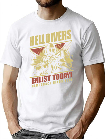 Helldivers 2 Enlistment Tee - Join The Fight for Democracy Premium Heavyweight Cotton T-Shirt - Black