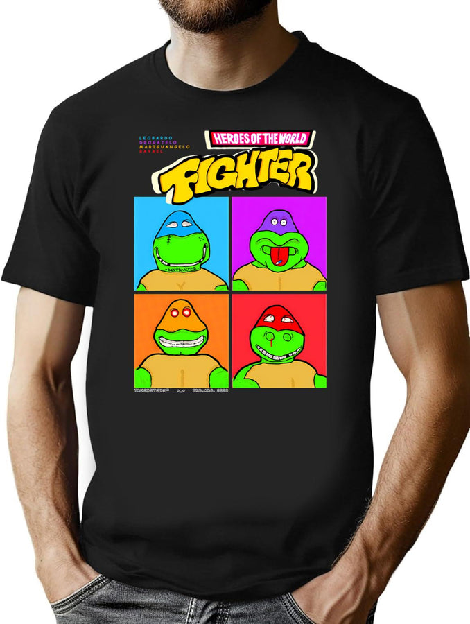 Heroes Of The World Figther Bootleg Graphic T-Shirt - Black