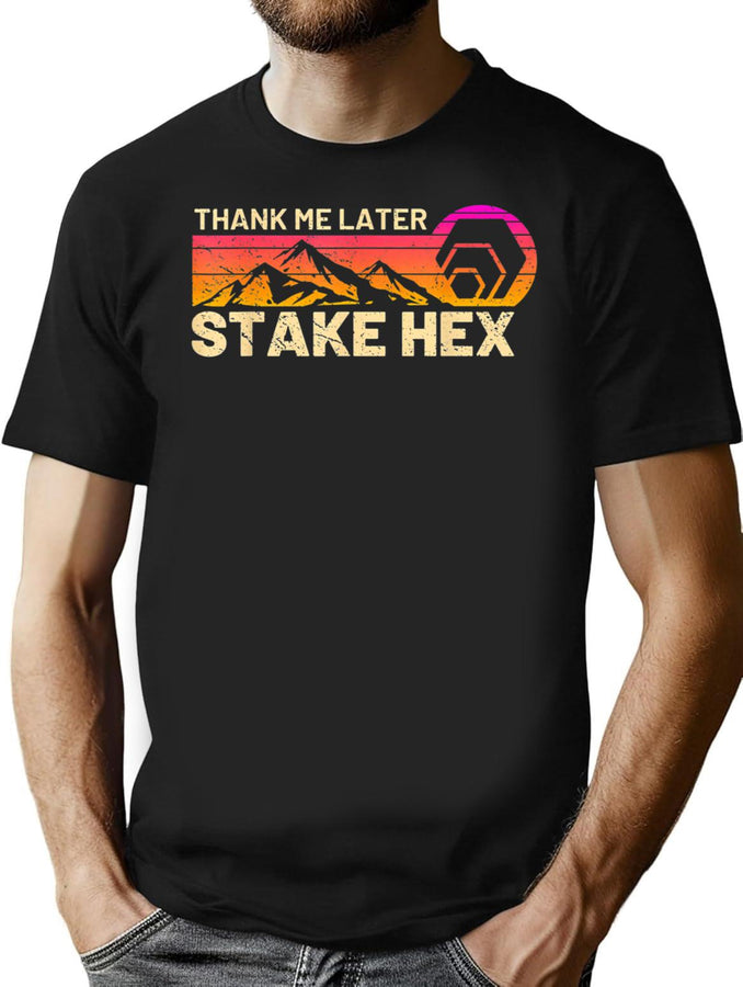 Hex Crypto Hexagon - Stake Hex Crypto Thank Me Vintage Sunset Hex T-Shirt for Men & Women, T-Shirts Graphic Tee - Black