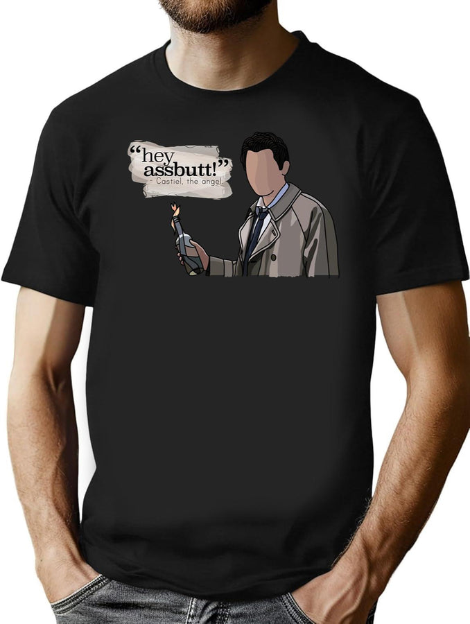 Hey Assbutt - Castiel Black T-Shirt - Black